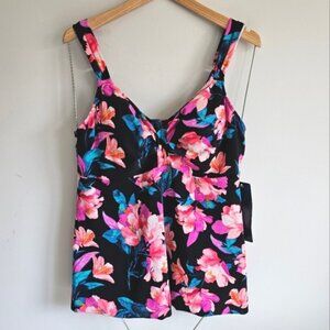 Trimshaper Lily Floral Tankini Swim Top Size 8 New